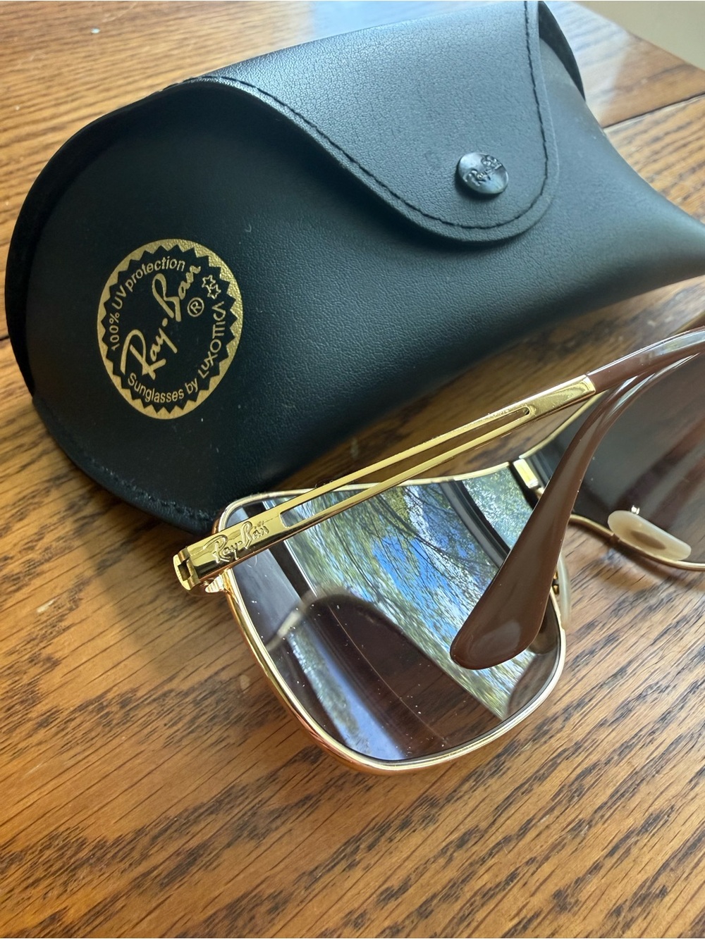 Ray-Ban Gold Frame Brown Gradient Shield Sunglasses - Picture 6 of 9